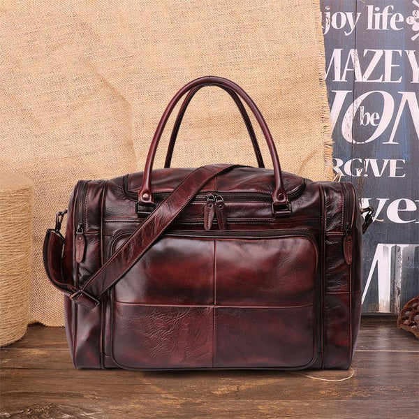 Cool Brown Leather Mens 15" Large Weekender Bag Black Business Travel Bag Tan Duffle Bag for Men - iwalletsmen