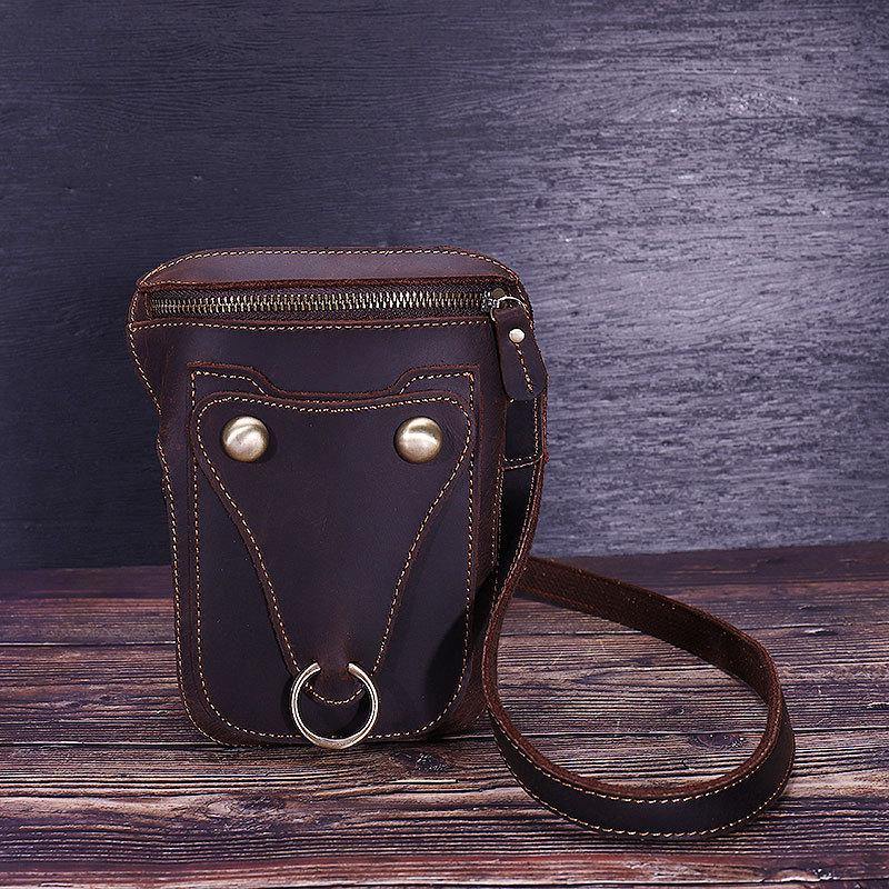 Black LEATHER MENS Belt Pouch Ox Mini Messenger Bag Belt Holster Waist Bag For Men - iwalletsmen