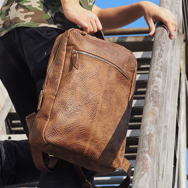 Cool Mens Leather 15inch Laptop Backpack Travel Backpacks Leather School Backpack for Men - iwalletsmen