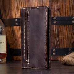 Dark Brown Cool Mens long Wallet Bifold Long Wallet Phone Wallet for Men - iwalletsmen