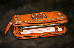 Handmade Leather Mens Chain Biker Wallet Cool Leather Wallet Long Phone Wallets for Men