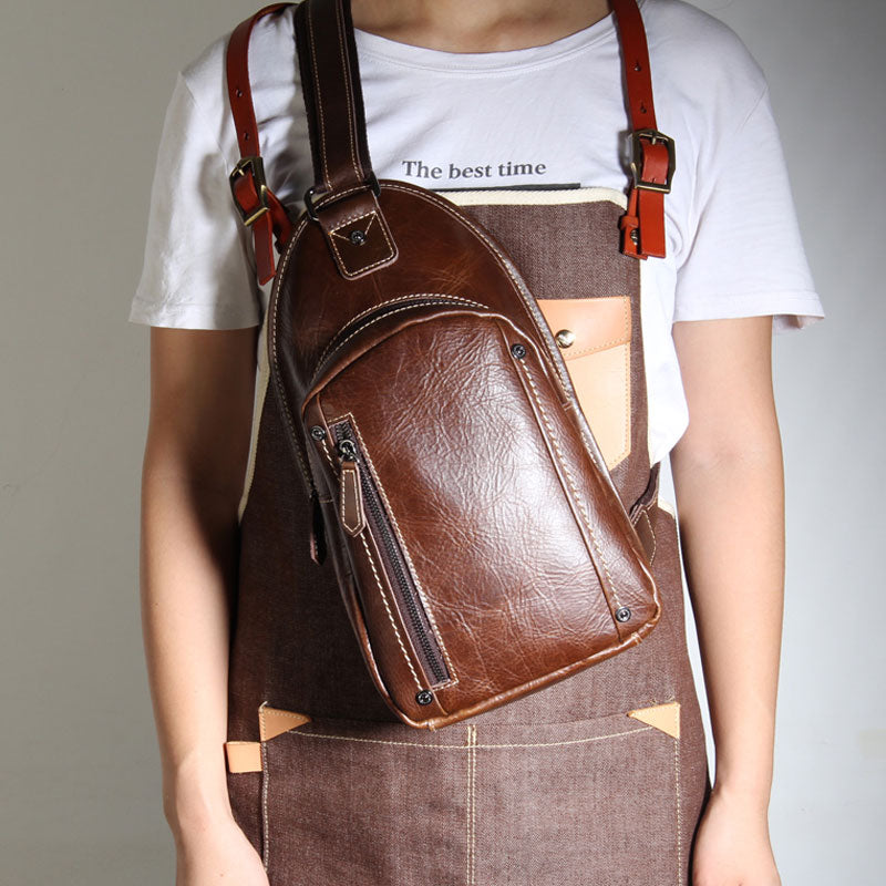 Genuine Leather Mens Cool Chest Bag Sling Bag Crossbody Bag Travel Bag –  iwalletsmen