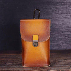 Tan Leather Cell Phone Holster Mens Belt Pouches Waist Bags BELT BAG Mini Holster For Men - iwalletsmen