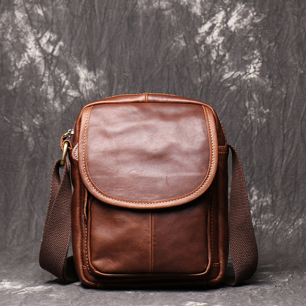 Brown LEATHER MENS Small SHOULDER BAG Vertical SIDE BAG Casual COURIER BAG Ipad MESSENGER BAG FOR MEN - iwalletsmen