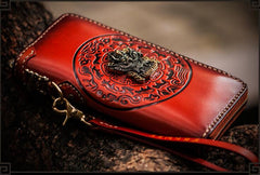 Handmade Leather Tibetan Mens Chain Biker Wallet Cool Leather Wallet Long Clutch Wallets for Men