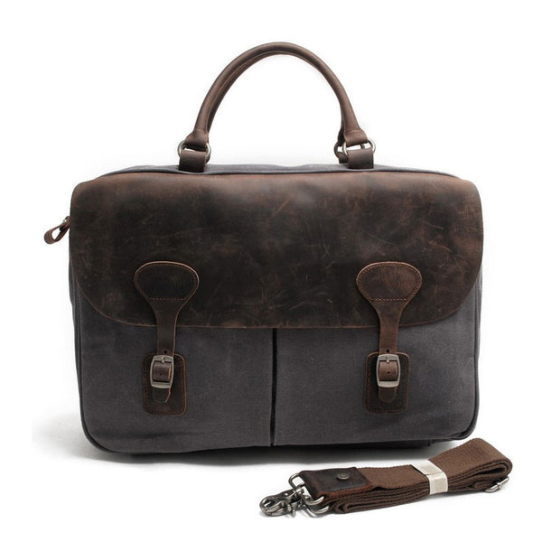Mens Waxed Canvas Leather Briefcase Handbag Laptop Bag Business Bag for Men - iwalletsmen