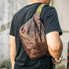 Cool Black Leather Men Chest Bag Waist Bags Coffee Fanny Pack Hip Bag One Shoulder Backpack For Men - iwalletsmen