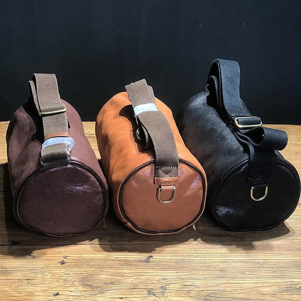 FASHION BROWN LEATHER MEN Small Side Bags Barrel MESSENGER BAG BLACK Bucket Bag Postman Bag FOR MEN - iwalletsmen