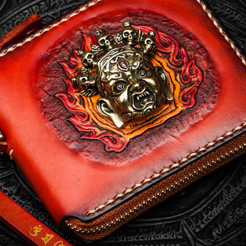 Handmade Mah¨¡k¨¡la Leather Brown Biker Wallet Mens Cool billfold Chain Wallet Trucker Wallet with Chain