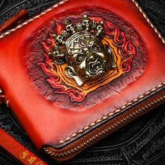 Handmade Mah¨¡k¨¡la Leather Brown Biker Wallet Mens Cool billfold Chain Wallet Trucker Wallet with Chain