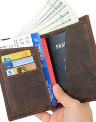 Vintage Mens Leather Small Slim Passport Wallets Bifold Long Wallet For Men - iwalletsmen