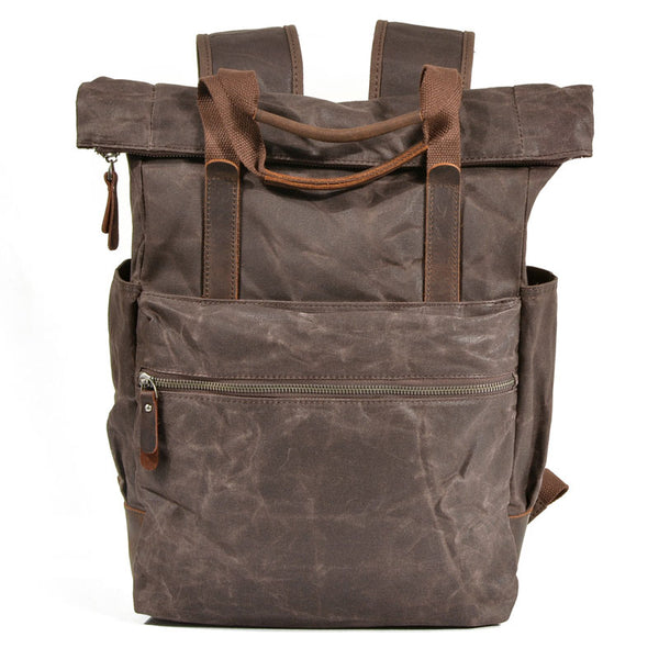 Waxed Canvas Leather Mens Backpack Canvas Travel Backpack Canvas School Backpack for Men - iwalletsmen