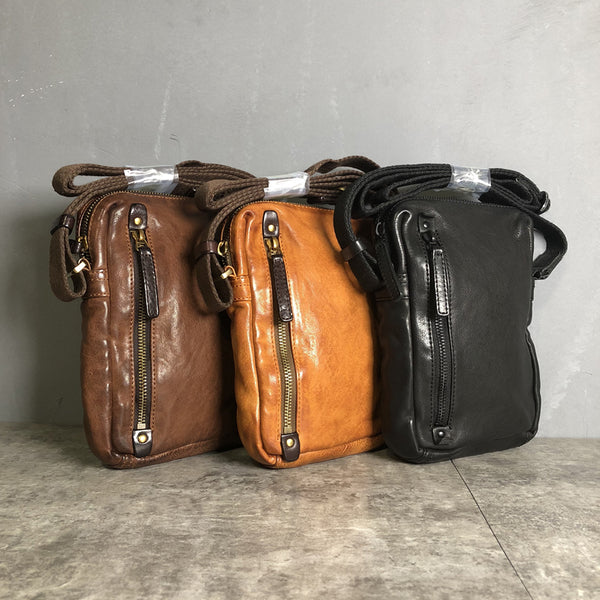 Cool BROWN LEATHER MEN'S Vertical Small Side Bags MESSENGER BAG BLACK Black Courier Bags FOR MEN - iwalletsmen