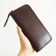 Black Handmade Vintage Mens Zipper Coffee Large Bifold Leather Long Wallet Cool Long Wallet for Men - iwalletsmen