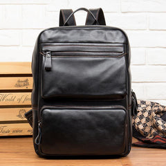 Cool Black Mens Leather 14 inches Computer Backpack College Backpacks School Backpack for men - iwalletsmen