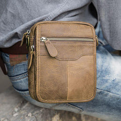 Brown Mens Leather Small Belt Pouch Mens Waist Bag Side Bag Mini Messenger Bag Phone Bag for Men - iwalletsmen