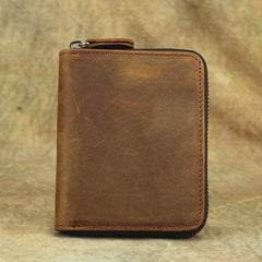 Vintage Bifold Leather Men's Zipper Small Wallet billfold Zipper Wallet For Men - iwalletsmen