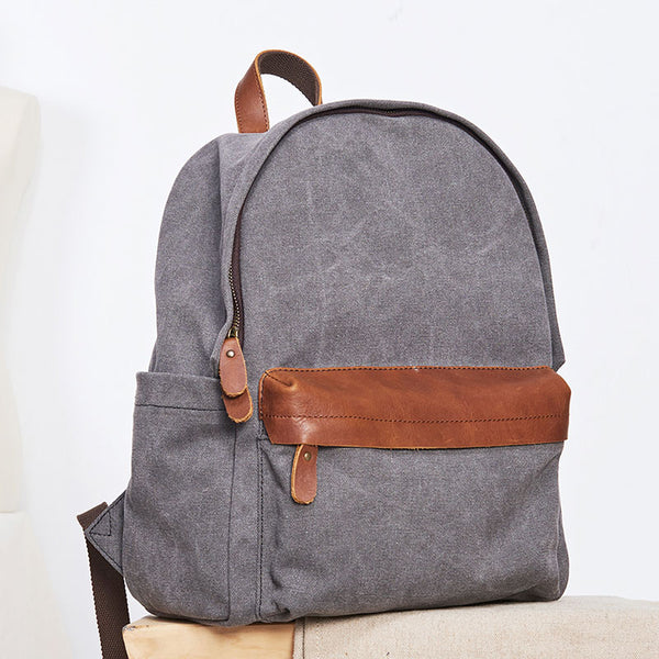 Cool Canvas Gray Mens Backpack Canvas Travel Bag Canvas School Bag for Men - iwalletsmen