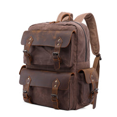 Cool Leather Mens 14 inches Brown Backpack Large Cool Vintage Large Travel Backpack for Men - iwalletsmen