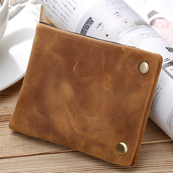Dark Brown Small MENS LEATHER Brown Trifold Wallet SLIM billfold Brown Wallet FOR MEN - iwalletsmen