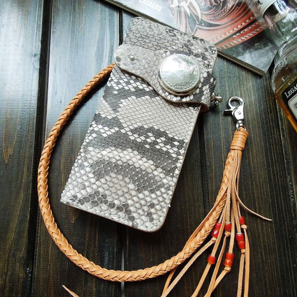 Handmade Leather Biker Wallet Mens Cool Chain Wallet Trucker Wallet with Chain