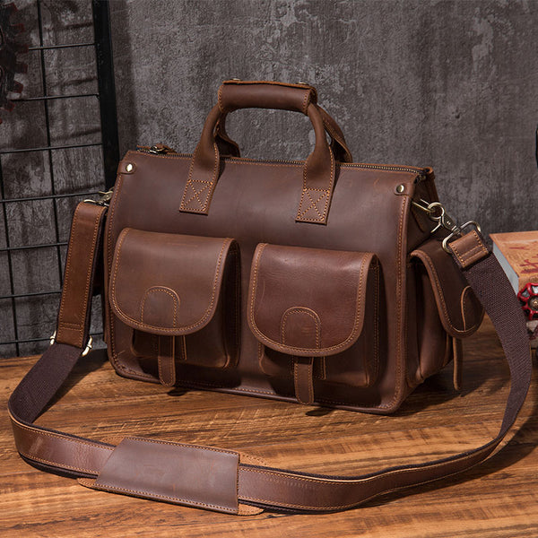 Vintage Leather Mens Travel Bag Overnight Bag Work Handbag Business Bag for Men - iwalletsmen