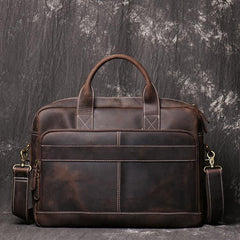 Brown Leather Men 14 inches Vintage Briefcase Handbag Dark Coffee Laptop Handbag Side Bag For Men - iwalletsmen