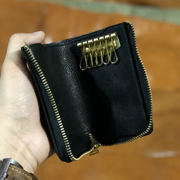 Handmade Cool Leather Mens Black Key Wallet Car Key Holder Brown Card Holder for Men - iwalletsmen