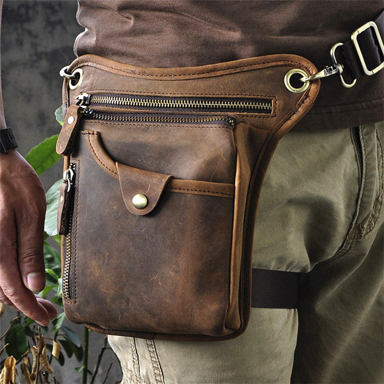 Vintage Brown Leather Men's Belt Pouch Drop Leg Bags Small Side Bag For Men - iwalletsmen