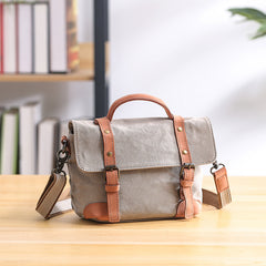 Canvas Leather Mens Womens Small Side Bag Green Courier Bag Messenger Bag for Men - iwalletsmen