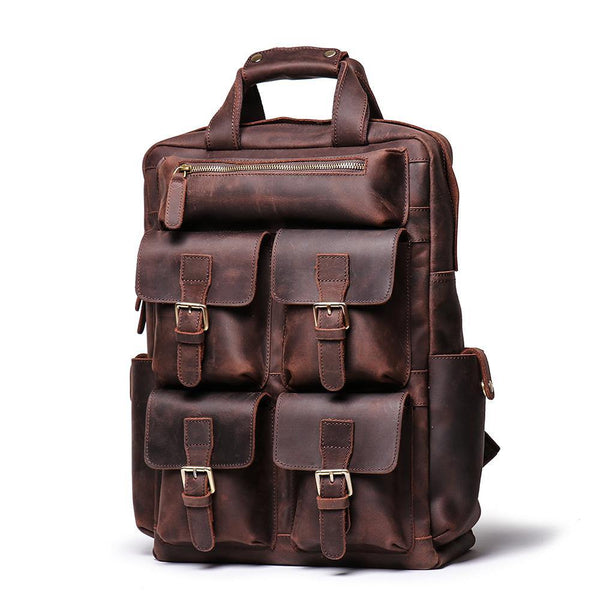 Cool Brown Mens Leather Dark Brown 15" Backpack Travel Backpack College Backpack Computer Backpack for Men - iwalletsmen