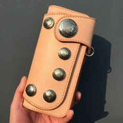 Handmade Leather Biker Wallet Mens Cool Chain Wallet Trucker Wallet with Chain