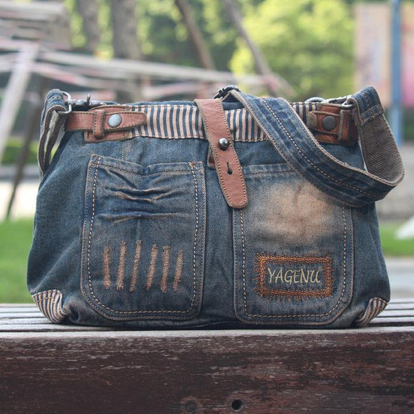 Blue Denim Mens Casual Small Messenger Bags Jean Postman Bag Courier Bag For Men - iwalletsmen
