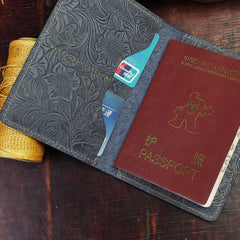 Handmade Leather Floral Mens Cool billfold Wallet Passport Card Holder Small Card Slim Wallets for Men