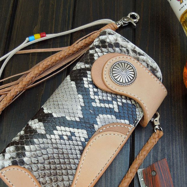 Handmade Leather Biker Wallet Mens Cool Chain Wallet Trucker Wallet with Chain