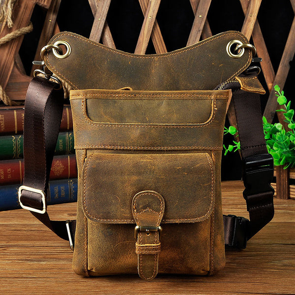 Cool Biker Leather Drop Leg Bag Mens Belt Pouch Waist Bag Shoulder Bag for Men - iwalletsmen