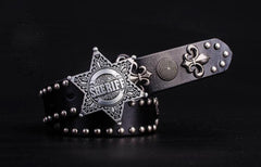 Handmade Genuine Leather Punk Rock West Cowboy Sheriff Mens Cool Men Biker Trucker Leather Belt