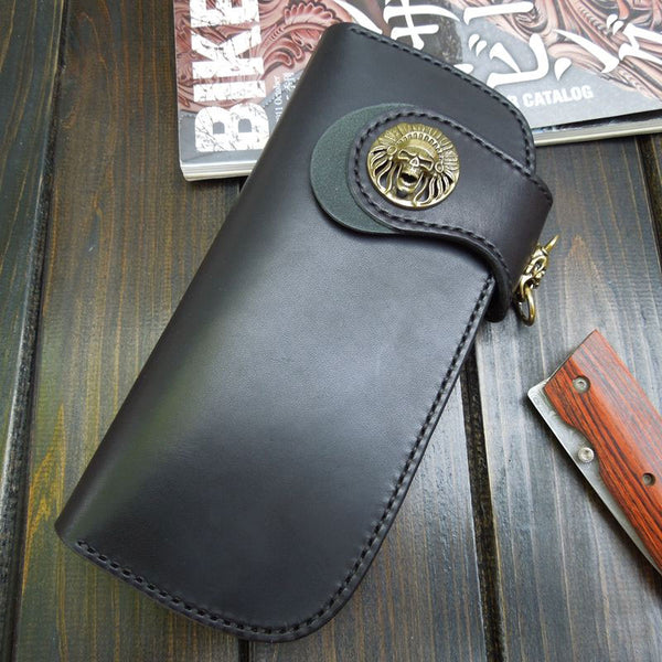 Handmade Leather Biker Wallet Mens Cool Chain Wallet Trucker Wallet with Chain