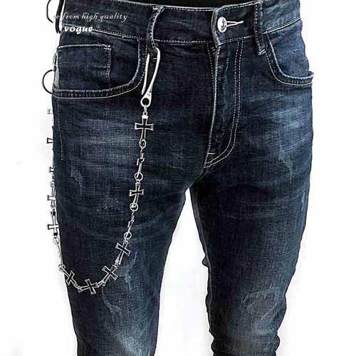 28'' Metal CROSS LOOPS BIKER SILVER WALLET CHAIN LONG PANTS CHAIN SILVER Jeans Chain Jean Chain FOR MEN - iwalletsmen