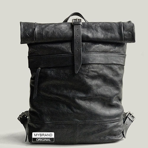 Genuine Leather Mens Cool Backpack Sling Bag Large Black Travel Bag Hiking Bag for men