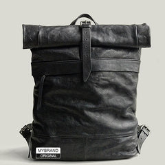 Genuine Leather Mens Cool Backpack Sling Bag Large Black Travel Bag Hiking Bag for men