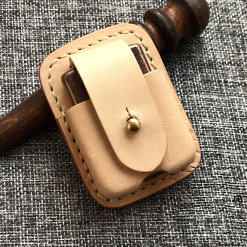 Mens Beige Leather Classic Handmade Zippo Lighter Cases Tan Zippo Lighter Holder with Belt Clip - iwalletsmen