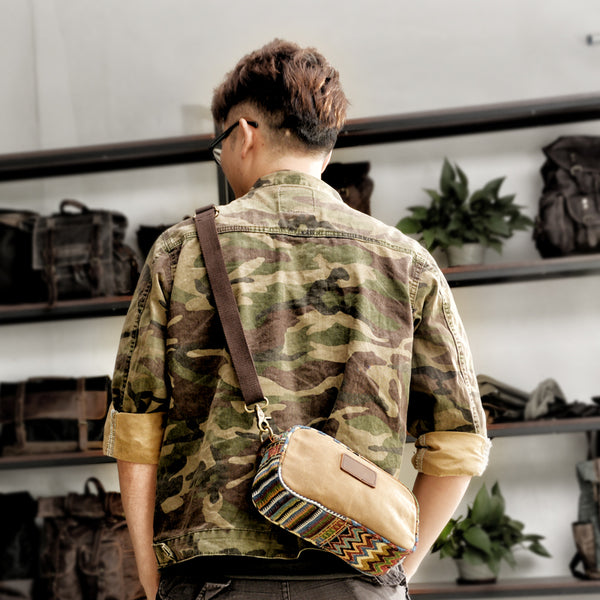 Cool Canvas Mens Green Clutch Bag Mini Side Bag Gray Small Messenger Bag For Men - iwalletsmen