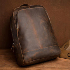 Brown Casual Mens Leather 16-inch Large Computer Backpack Travel Backpacks Laptop Backpack for men - iwalletsmen