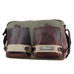 Fashion Canvas Leather Mens Side Bags Messenger Bags Army Green Canvas Canvas Courier Bag for Men - iwalletsmen