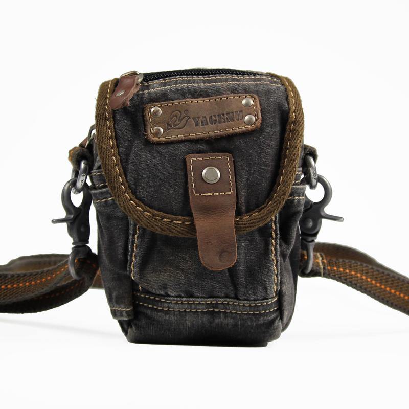 Canvas Black Mens Mini Side Small Messenger Bag Belt Bag Canvas Belt Pouch Waist Bag For Men - iwalletsmen