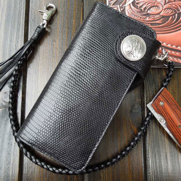 Handmade Leather Biker Wallet Mens Cool Chain Wallet Trucker Wallet with Chain