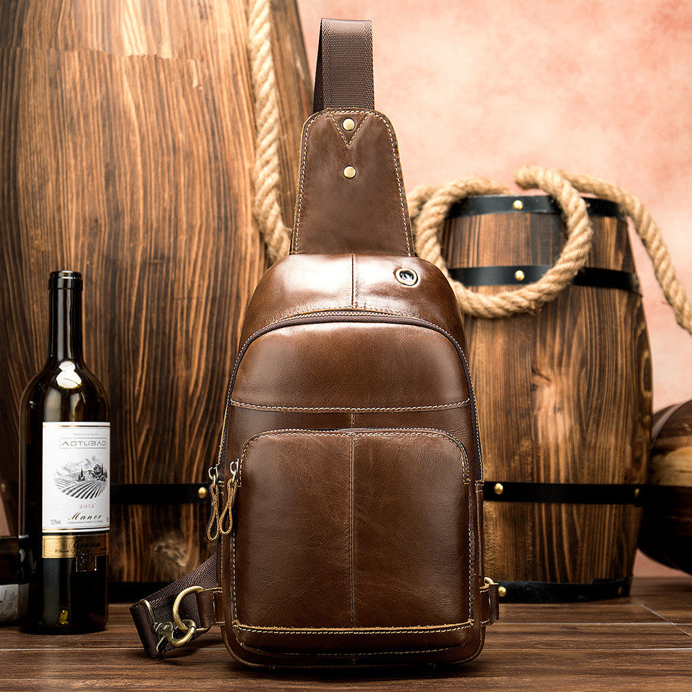 Fashionable Brown Leather Men's Chest Bag Sling Bag One Shoulder Backpack For Men - iwalletsmen