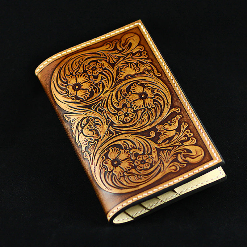 Handmade Leather Tooled Floral Mens Long Wallet Cool Leather Wallet Clutch Wallet for Men