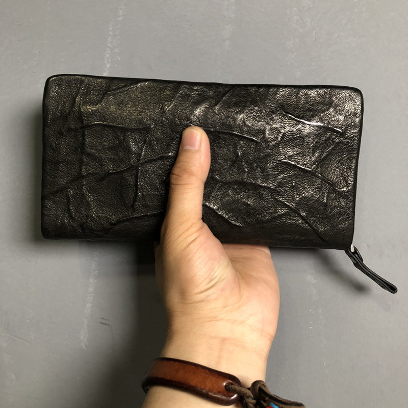 CASUAL BLACK LEATHER MEN'S Long Wallet Zipper Clutch Wallet BLACK Wristlet Wallets Card Wallet FOR MEN - iwalletsmen
